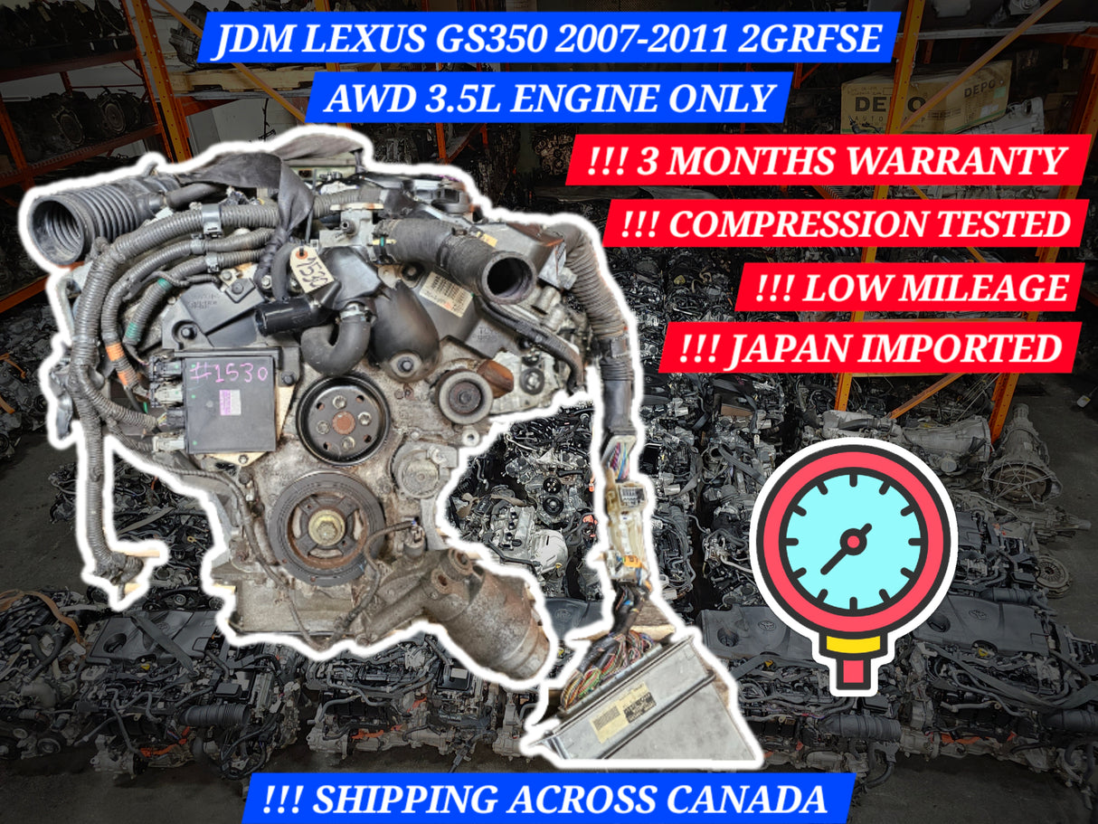 JDM Lexus GS350 2007-2011 2GRFSE AWD 3.5L V6 Engine Only / Stock No: 1530